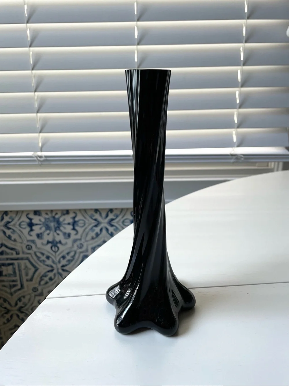 Vintage black glass twist bud vase minimalist